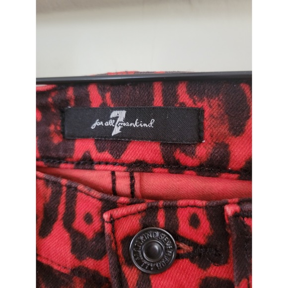 7 For All Mankind Womens Size 26 Red Animal Print Stretch Skinny Denim Jeans - Picture 3 of 10